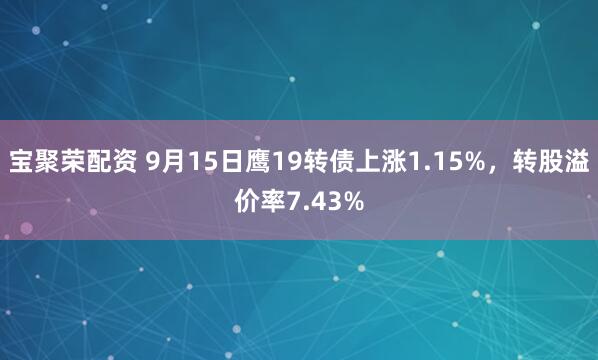 宝聚荣配资 9月15日鹰19转债上涨1.15%，转股溢价率7.43%
