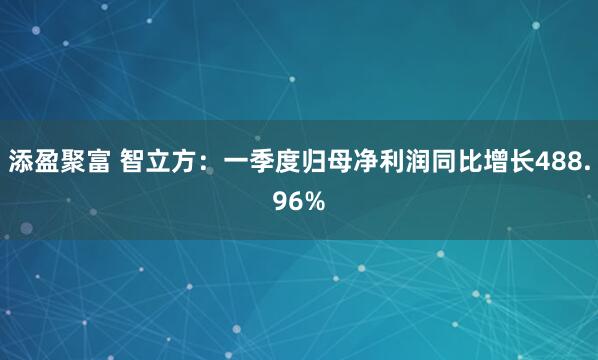 添盈聚富 智立方：一季度归母净利润同比增长488.96%