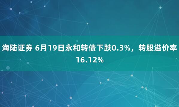 海陆证券 6月19日永和转债下跌0.3%，转股溢价率16.12%